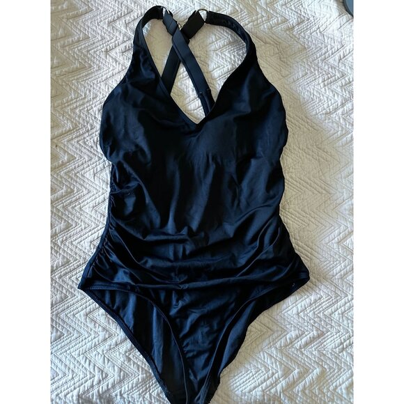 Anne Cole black one piece bathing suit with criss cross strap back sz 12 - Picture 1 of 5